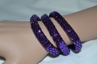 3 bracelets élastiques en métal tressé violet 1 cm.